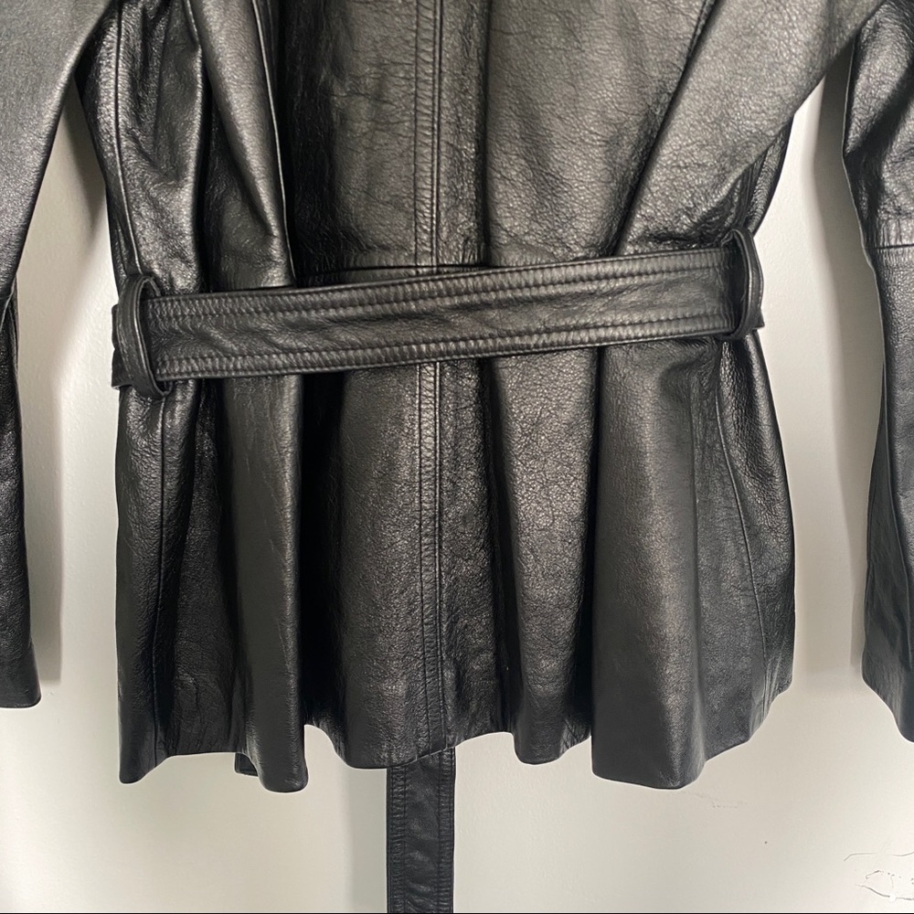 Vintage Leather Blazer Jacket Belted Removable Insulation Black size Medium - Picture 9 of 12